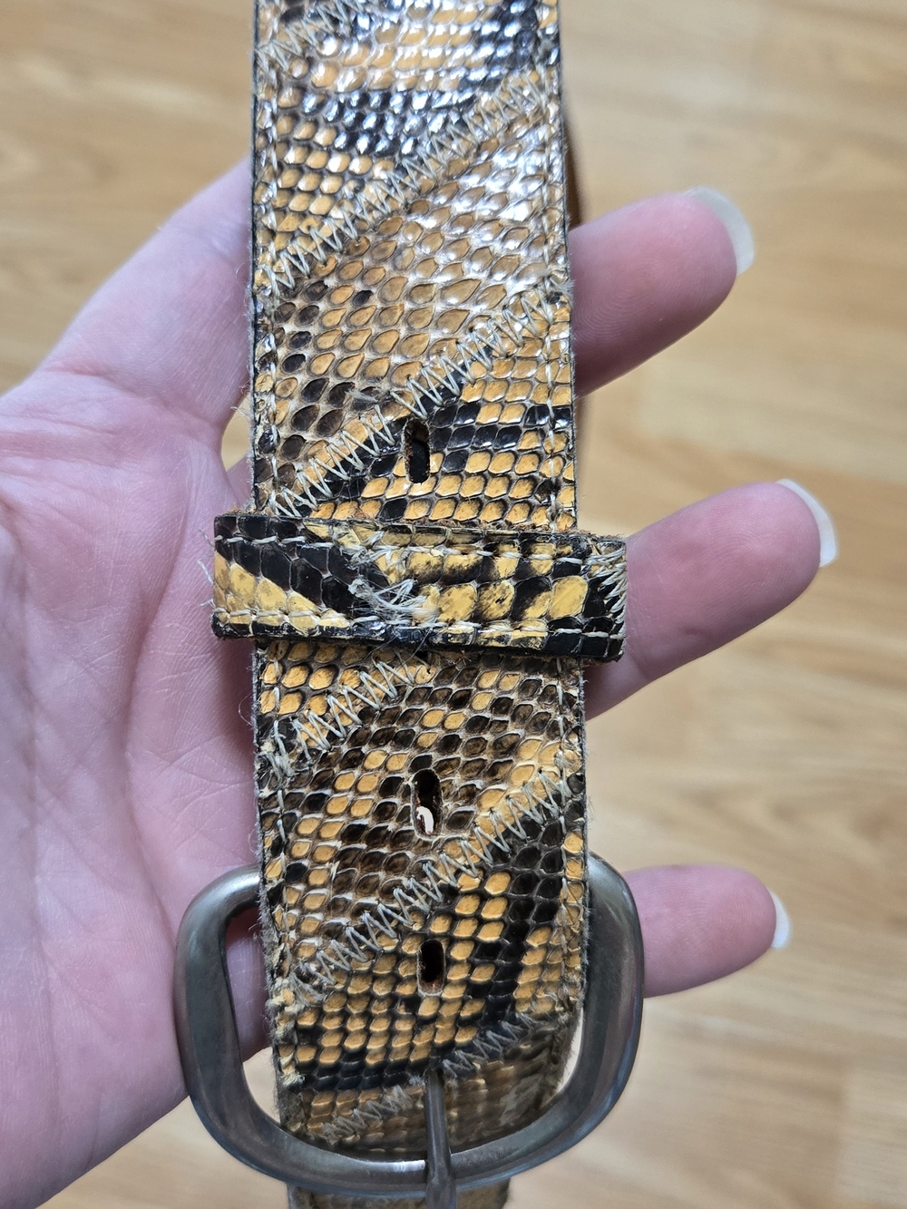 ACME Snake-Print Belt in Brown and Black Genuine Python Vintage - Picture 7 of 12